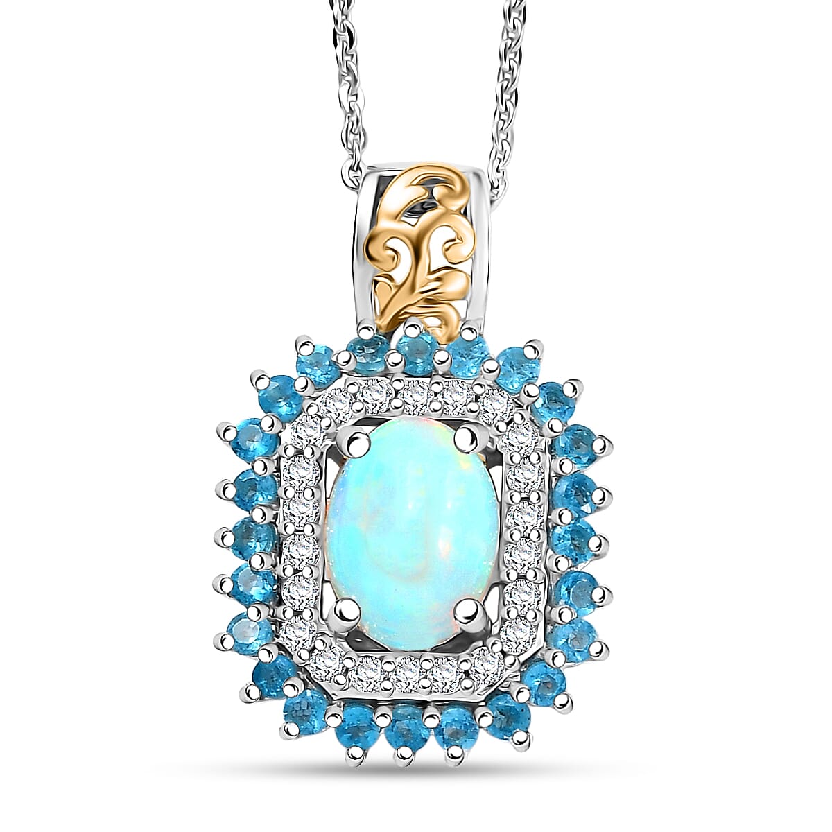 D'Joy Ethiopian Welo Opal and Multi Gemstone 1.70 ctw Sunburst Pendant Necklace in 18K Vermeil YG and Rhodium Over Sterling Silver 20 Inches image number 0