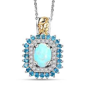 D'Joy Ethiopian Welo Opal and Multi Gemstone 1.70 ctw Sunburst Pendant Necklace in 18K Vermeil YG and Rhodium Over Sterling Silver 20 Inches