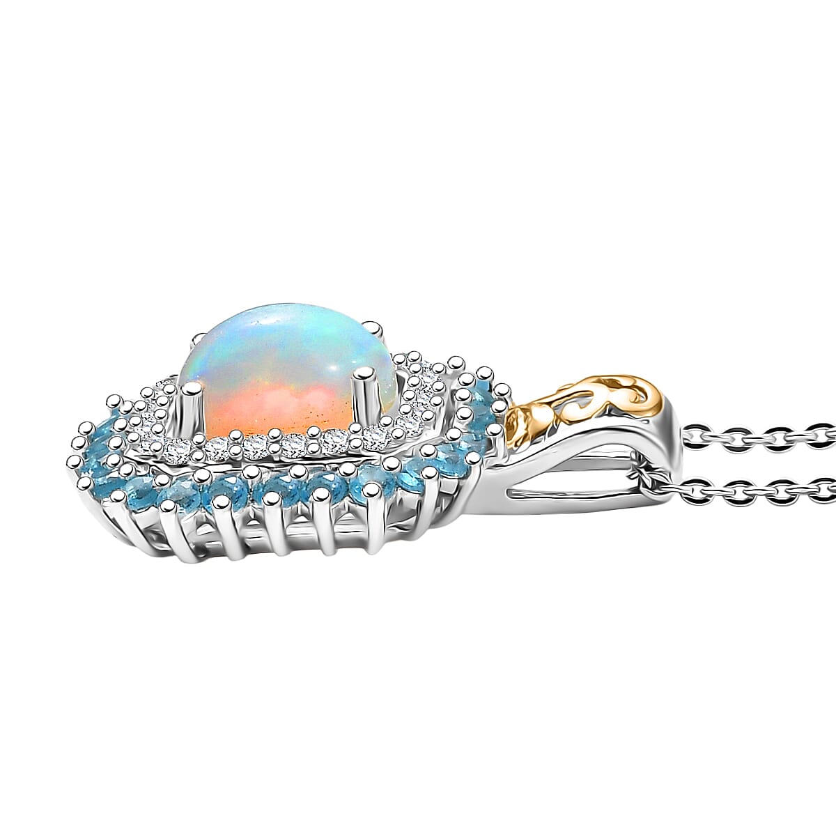 D'Joy Ethiopian Welo Opal and Multi Gemstone 1.70 ctw Sunburst Pendant Necklace in 18K Vermeil YG and Rhodium Over Sterling Silver 20 Inches image number 3