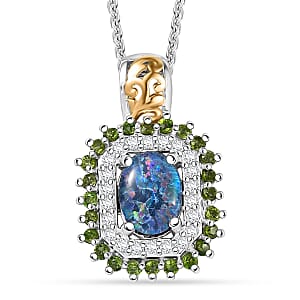 D'Joy Boulder Opal Triplet and Multi Gemstone 1.50 ctw Pendant Necklace 20 Inches in Rhodium Over Sterling Silver