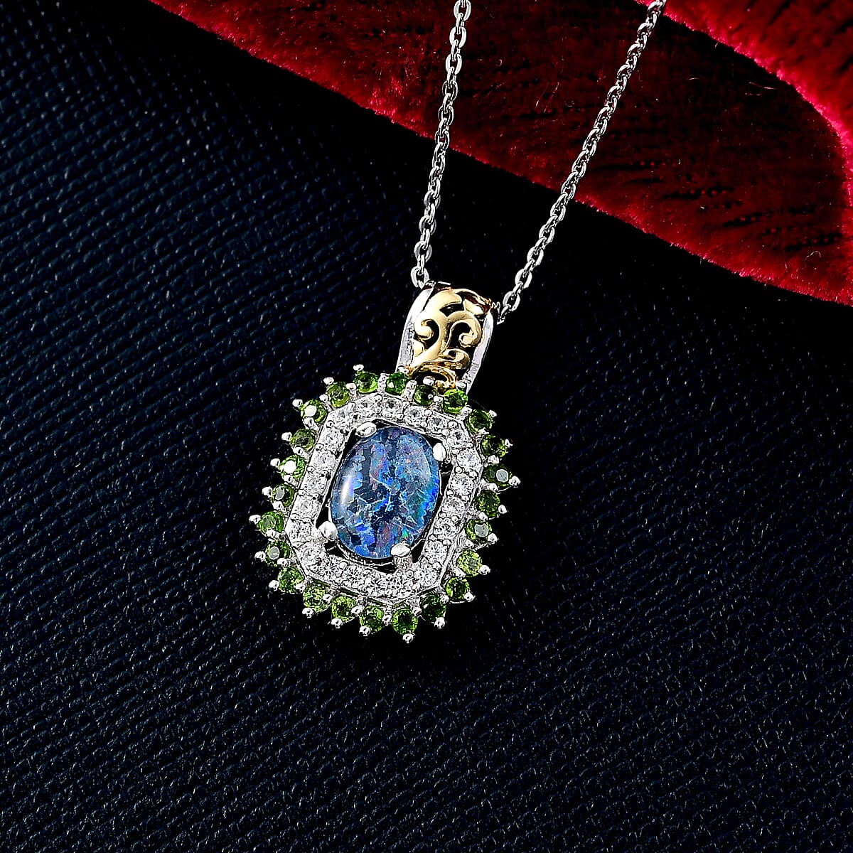 D'Joy Boulder Opal Triplet and Multi Gemstone 1.50 ctw Pendant Necklace 20 Inches in Rhodium Over Sterling Silver image number 1