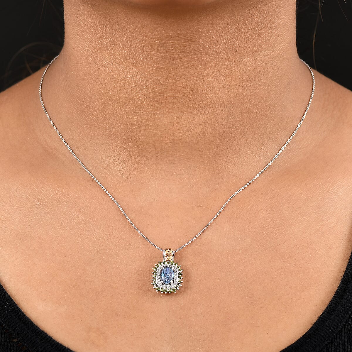 D'Joy Boulder Opal Triplet and Multi Gemstone 1.50 ctw Pendant Necklace 20 Inches in Rhodium Over Sterling Silver image number 2