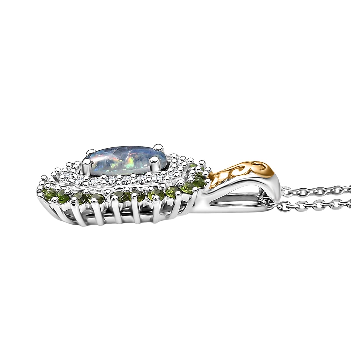D'Joy Boulder Opal Triplet and Multi Gemstone 1.50 ctw Pendant Necklace 20 Inches in Rhodium Over Sterling Silver image number 3