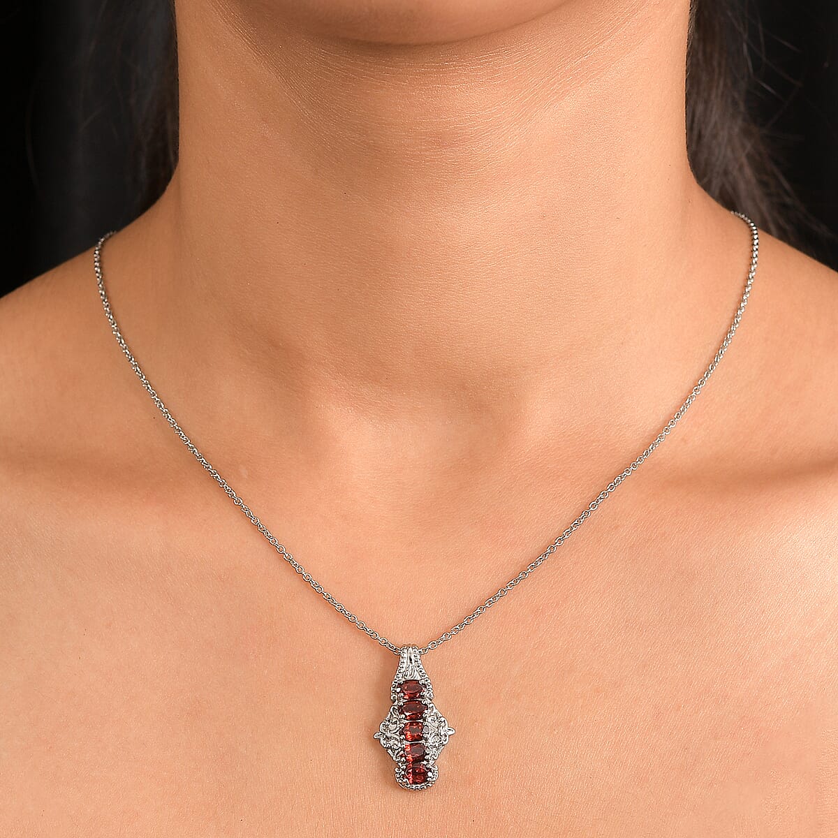 EverTrue Mozambique Garnet 3.00 ctw Pendant Necklace in Stainless Steel 20 Inches image number 2