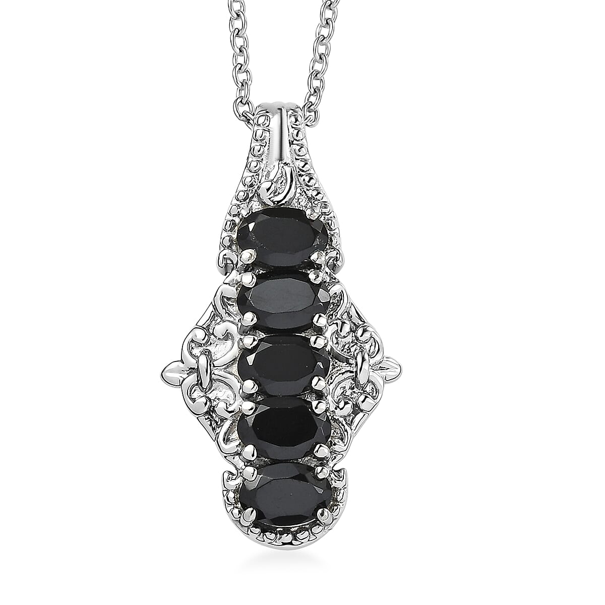 EverTrue Thai Black Spinel 3.10 ctw Pendant Necklace 3.10 ctw in Stainless Steel 20 Inches image number 0