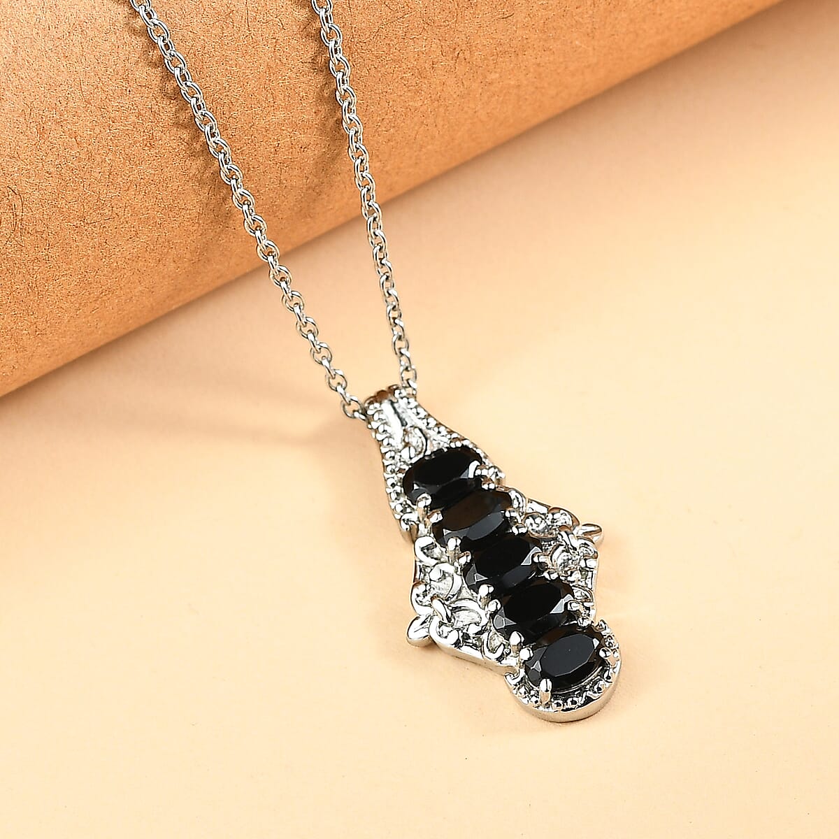 EverTrue Thai Black Spinel 3.10 ctw Pendant Necklace 3.10 ctw in Stainless Steel 20 Inches image number 1