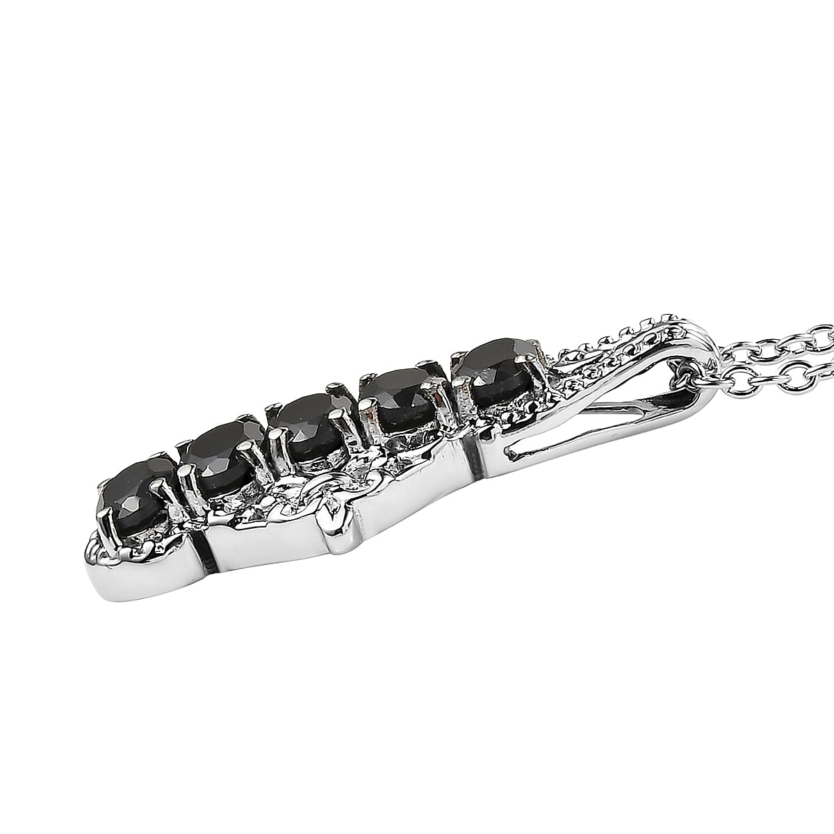 EverTrue Thai Black Spinel 3.10 ctw Pendant Necklace 3.10 ctw in Stainless Steel 20 Inches image number 3