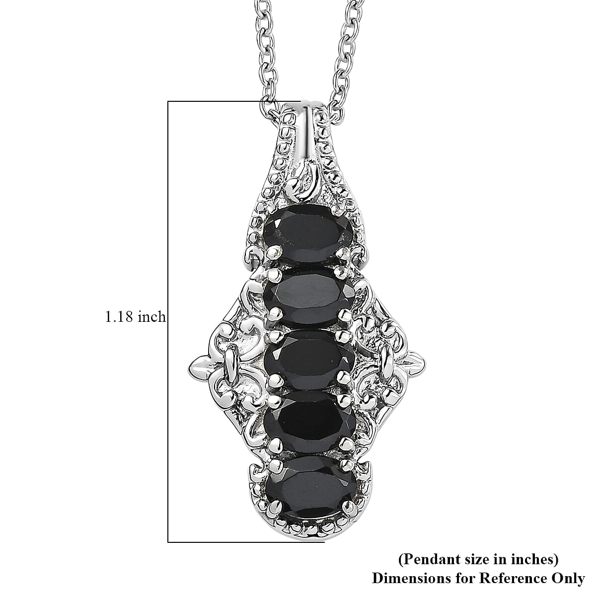 EverTrue Thai Black Spinel 3.10 ctw Pendant Necklace 3.10 ctw in Stainless Steel 20 Inches image number 6