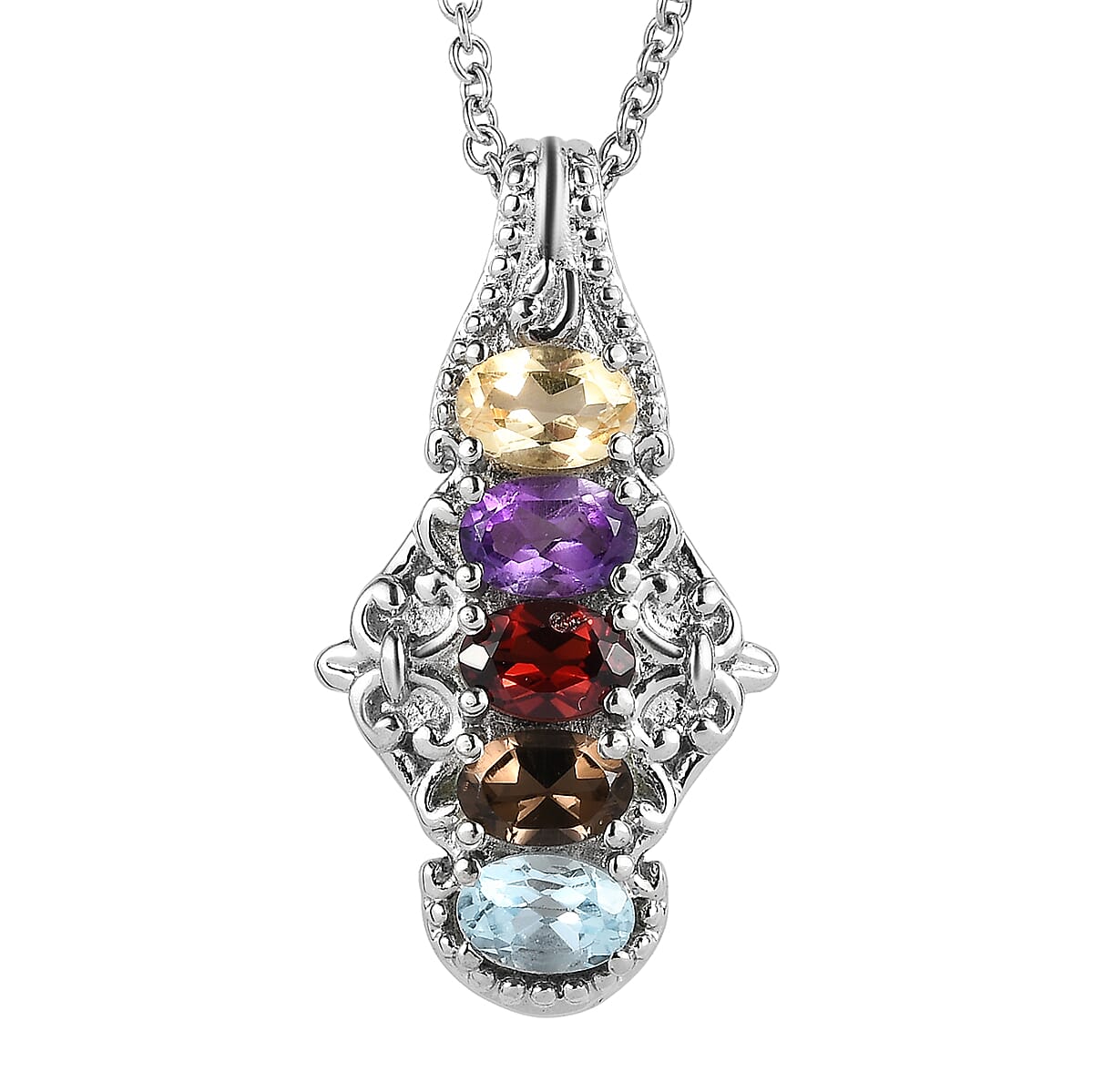 EverTrue Multi Gemstone 2.30 ctw Pendant Necklace in Stainless Steel 20 Inches image number 0
