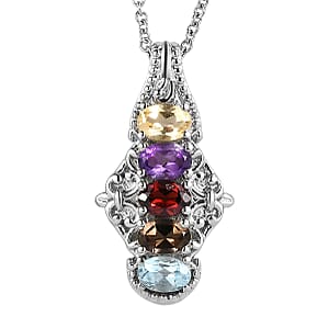 EverTrue Multi Gemstone 2.30 ctw Pendant Necklace in Stainless Steel 20 Inches