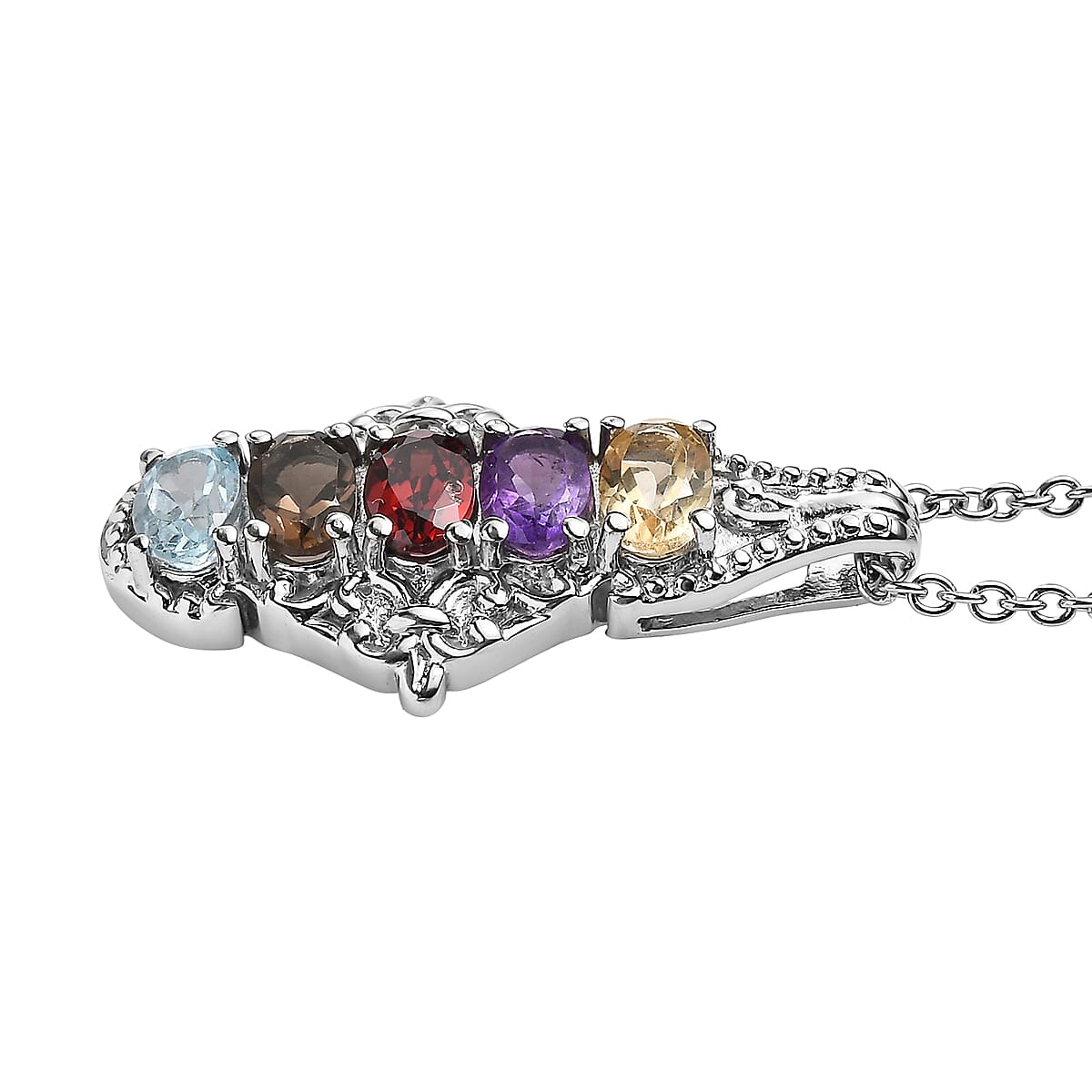 EverTrue Multi Gemstone 2.30 ctw Pendant Necklace in Stainless Steel 20 Inches image number 3