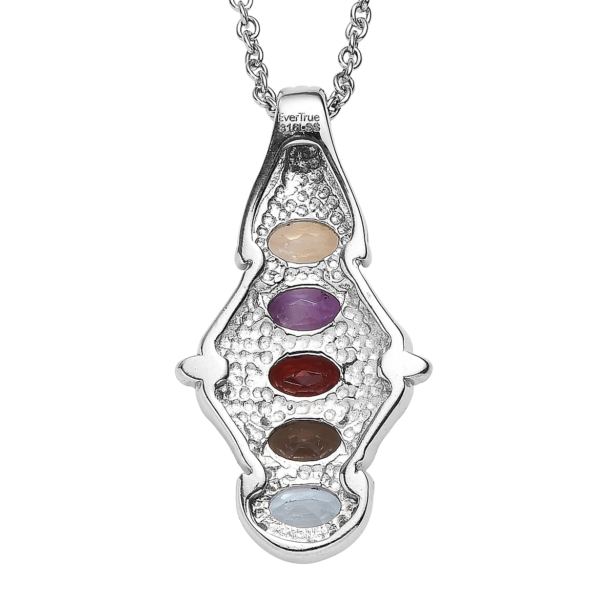 EverTrue Multi Gemstone 2.30 ctw Pendant Necklace in Stainless Steel 20 Inches image number 4