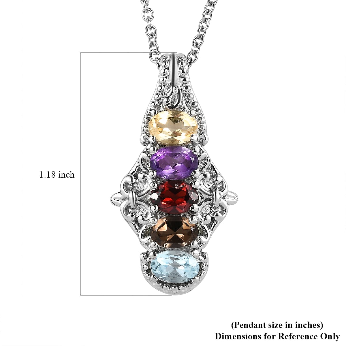 EverTrue Multi Gemstone 2.30 ctw Pendant Necklace in Stainless Steel 20 Inches image number 5
