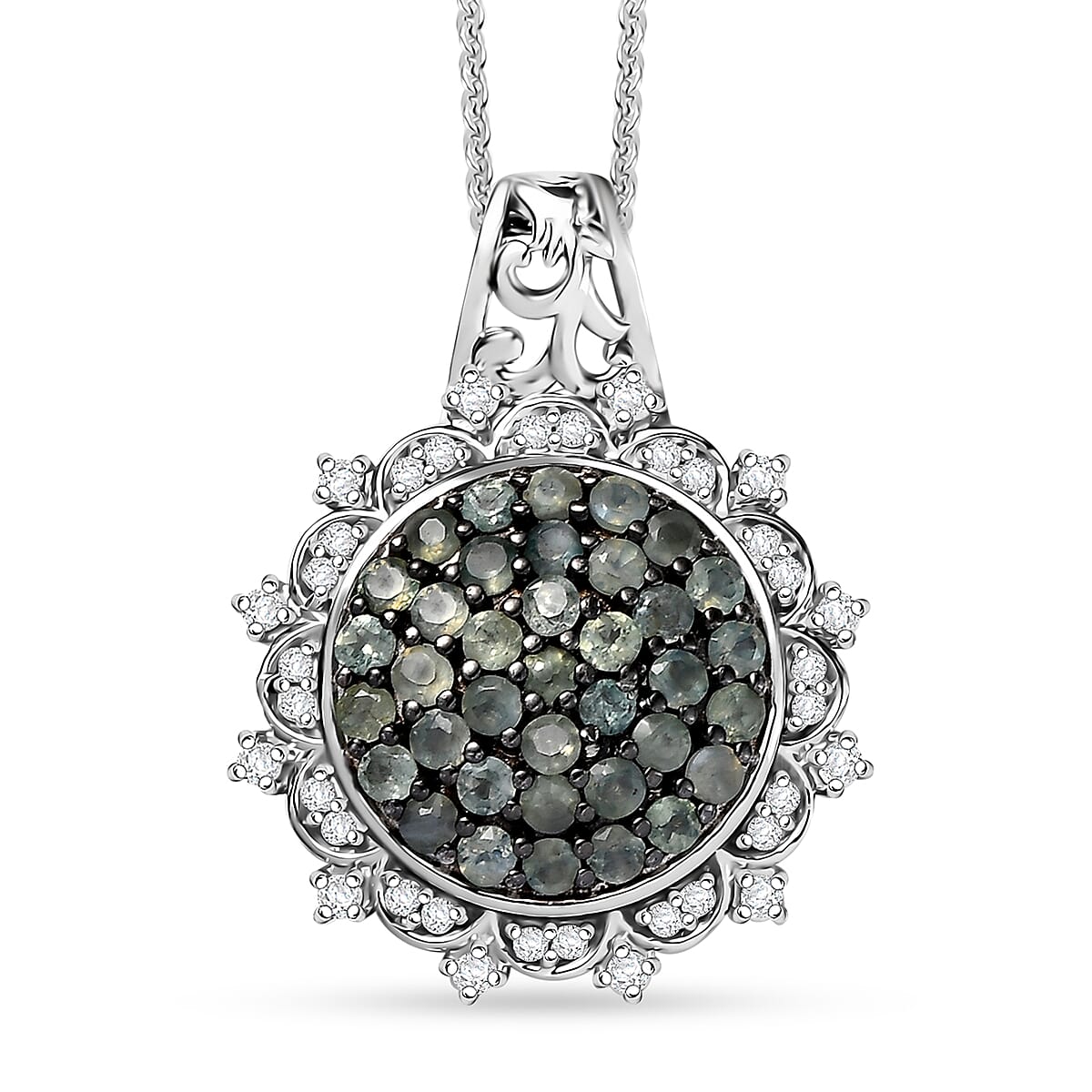 D'Joy Narsipatnam Alexandrite and Moissanite 1.35 ctw Vine & Bloom Pendant Necklace in Rhodium Over Sterling Silver 20 Inches