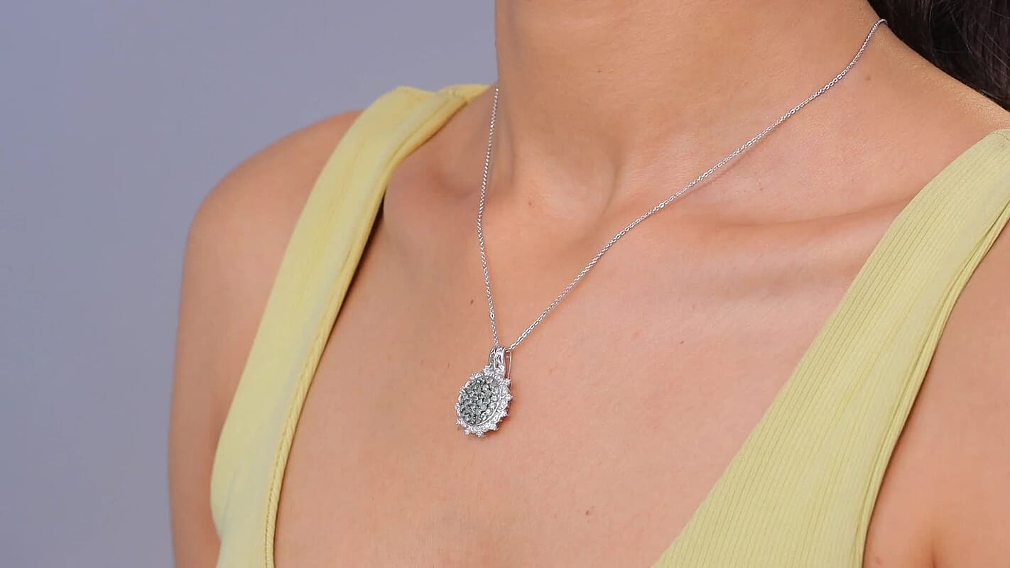 D'Joy Narsipatnam Alexandrite, Moissanite Pendant Necklace (20 Inches) in Rhodium Over Sterling Silver 1.40 ctw
