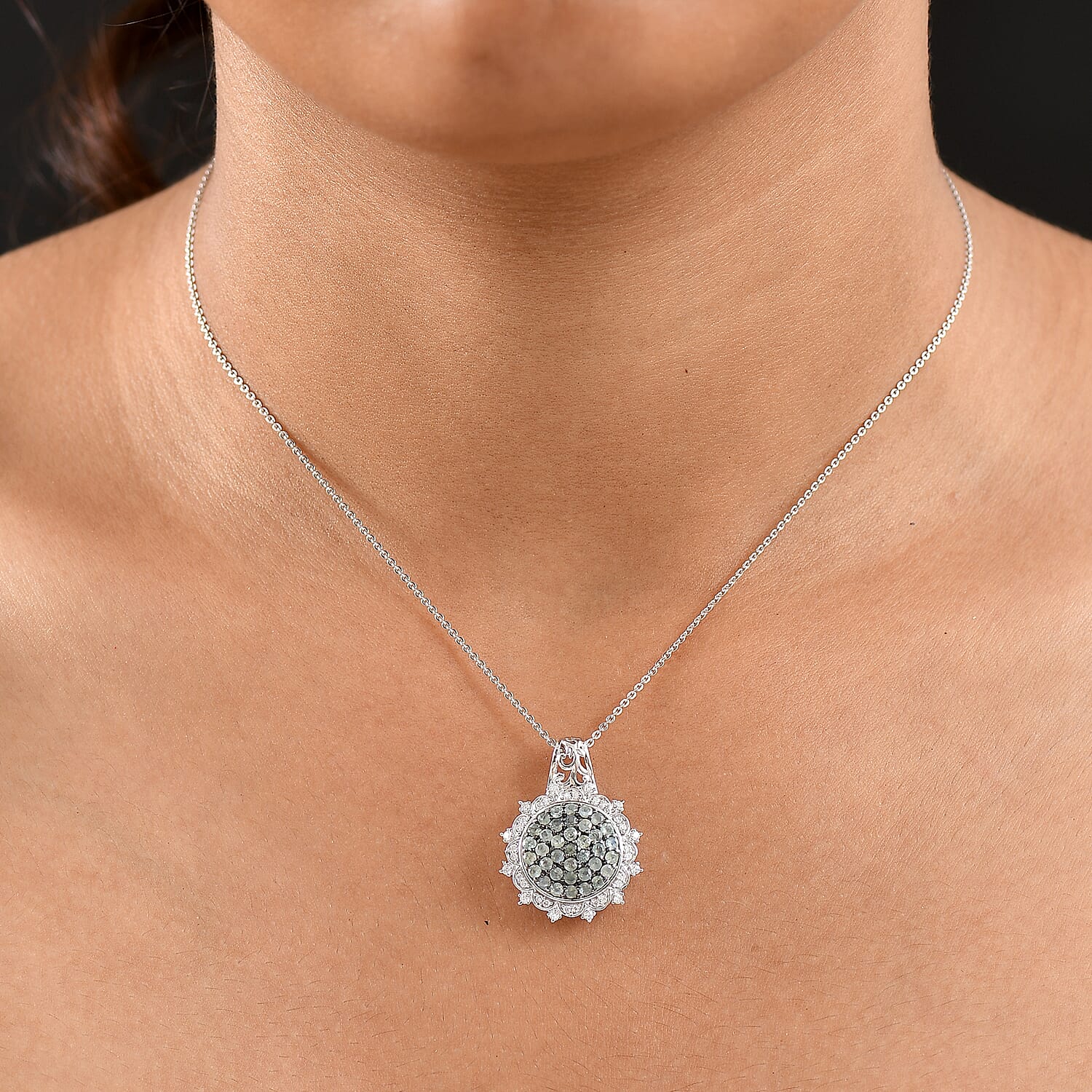 D'Joy Narsipatnam Alexandrite and Moissanite 1.35 ctw Vine & Bloom Pendant Necklace in Rhodium Over Sterling Silver 20 Inches