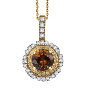 D'Joy 100 Facet Golden Turkizite and Multi Gemstone 2.10 ctw Floral Pendant Necklace 20 Inches in 18K Vermeil Yellow Gold Over Sterling Silver