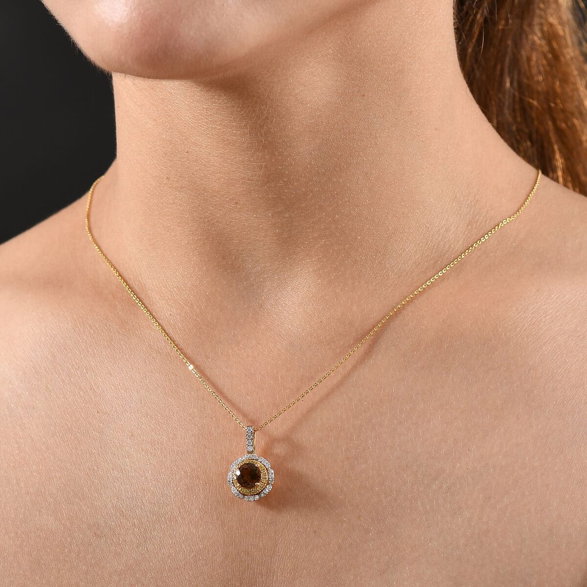 D'Joy 100 Facet Golden Turkizite and Multi Gemstone 2.10 ctw Floral Pendant Necklace 20 Inches in 18K Vermeil Yellow Gold Over Sterling Silver image number 2