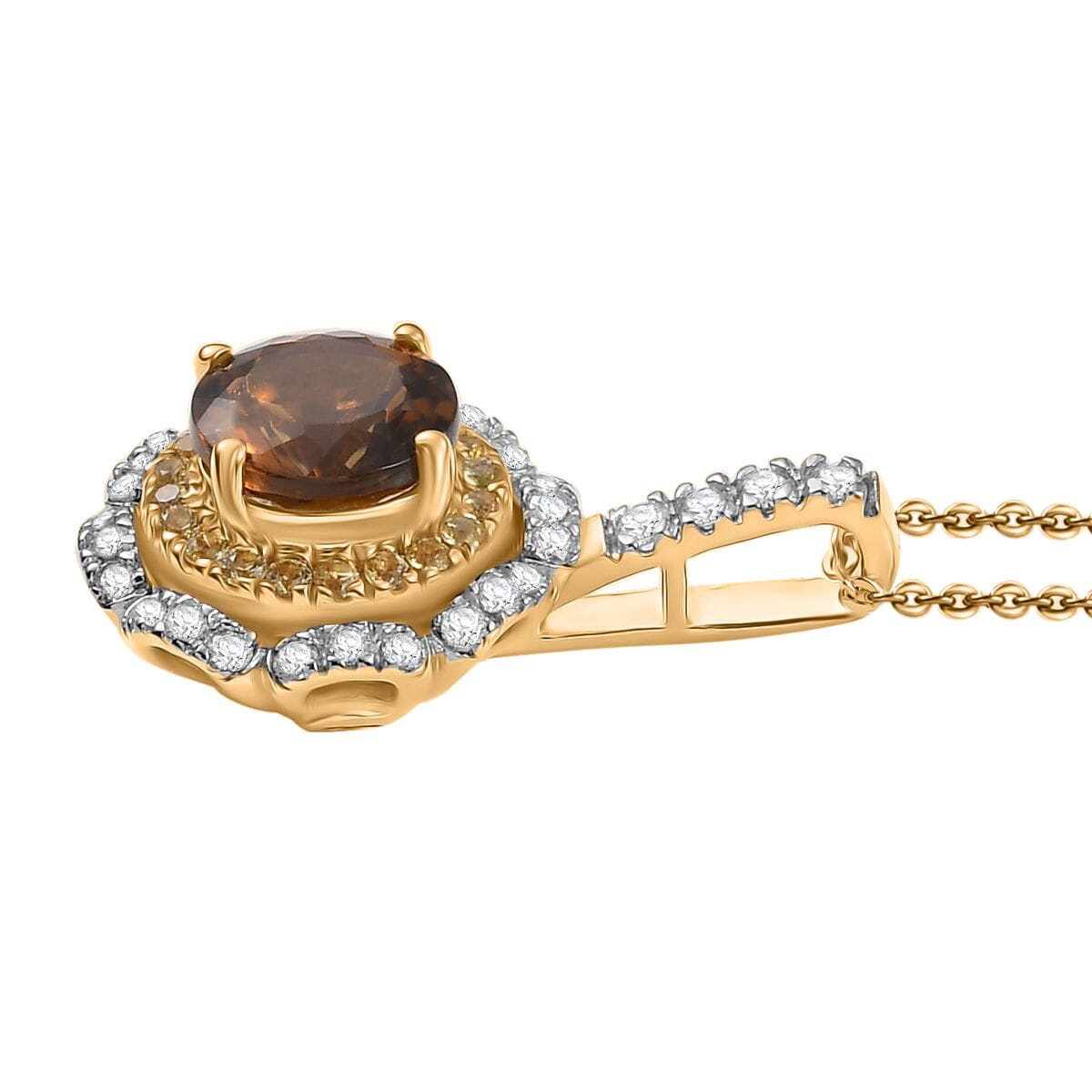 D'Joy 100 Facet Golden Turkizite and Multi Gemstone 2.10 ctw Floral Pendant Necklace 20 Inches in 18K Vermeil Yellow Gold Over Sterling Silver image number 3