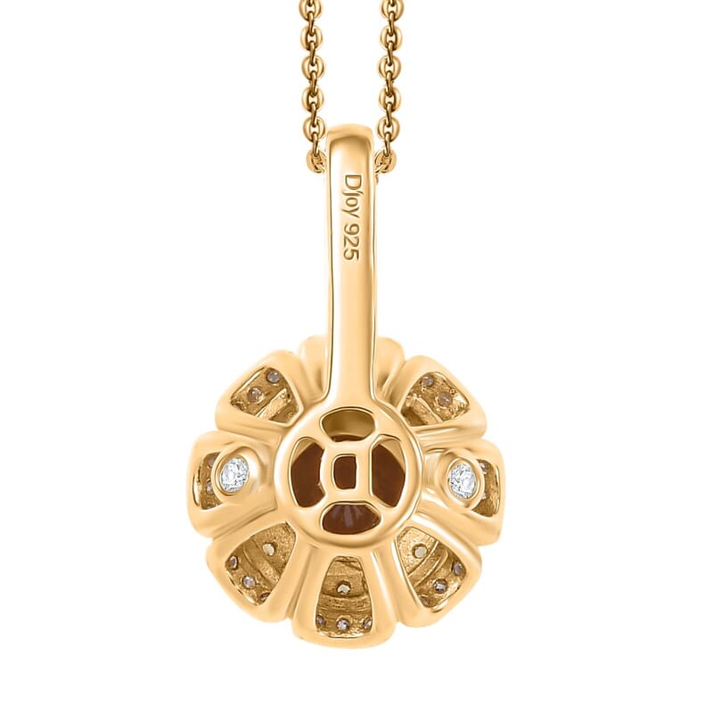 D'Joy 100 Facet Golden Turkizite and Multi Gemstone 2.10 ctw Floral Pendant Necklace 20 Inches in 18K Vermeil Yellow Gold Over Sterling Silver