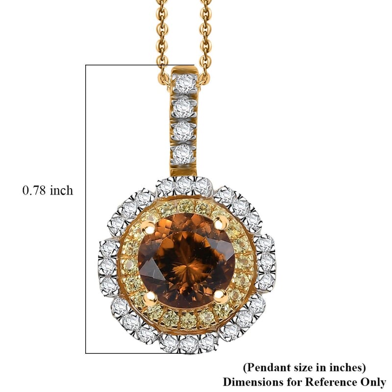 D'Joy 100 Facet Golden Turkizite and Multi Gemstone 2.10 ctw Floral Pendant Necklace 20 Inches in 18K Vermeil Yellow Gold Over Sterling Silver