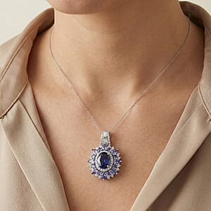 D'Joy Kashmir Kyanite and Multi Gemstone 4.90 ctw Fire Bloom Pendant Necklace in Rhodium Over Sterling Silver 20 Inches 