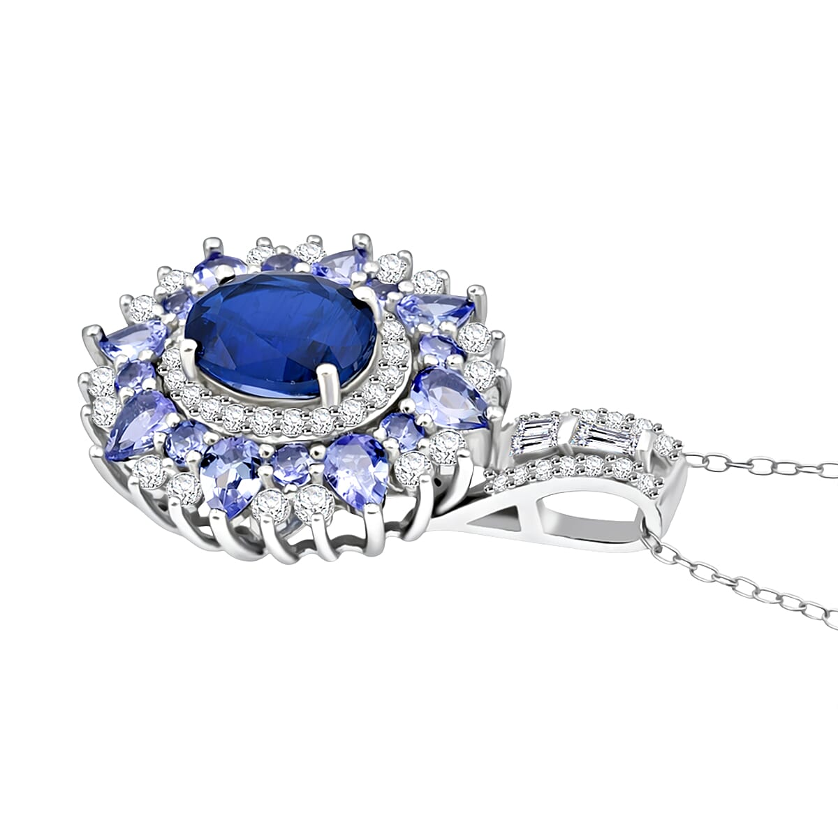 D'Joy Kashmir Kyanite, Multi Gemstone Pendant Necklace (20 Inches) in Rhodium Over Sterling Silver 4.90 ctw image number 3