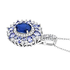 D'Joy Kashmir Kyanite and Multi Gemstone 4.90 ctw Fire Bloom Pendant Necklace in Rhodium Over Sterling Silver 20 Inches 