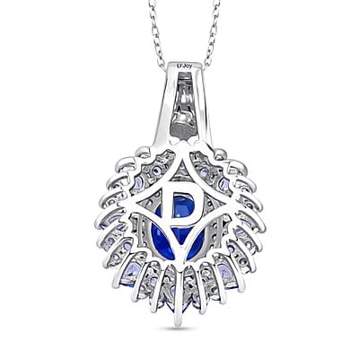 D'Joy Kashmir Kyanite and Multi Gemstone 4.90 ctw Fire Bloom Pendant Necklace in Rhodium Over Sterling Silver 20 Inches