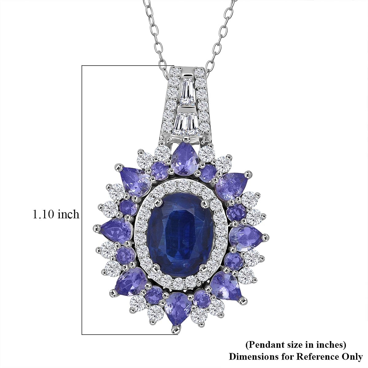 D'Joy Kashmir Kyanite and Multi Gemstone 4.90 ctw Fire Bloom Pendant Necklace in Rhodium Over Sterling Silver 20 Inches