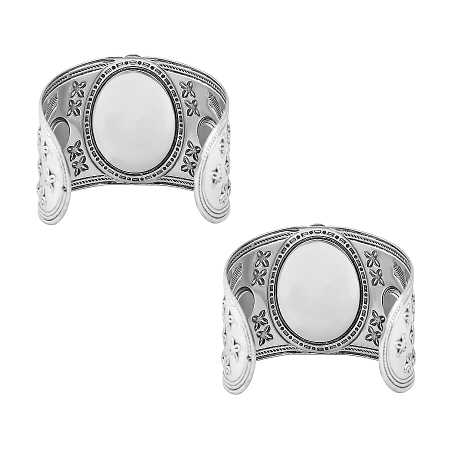 8 Piece Set - Constituted White and Green Howlite Floral Cuff Bracelet (7.50-8.50 in), Earrings and Pendant Necklace (26-30 Inches) in Silvertone 336.00 ctw (Del. In 10-12 Days)