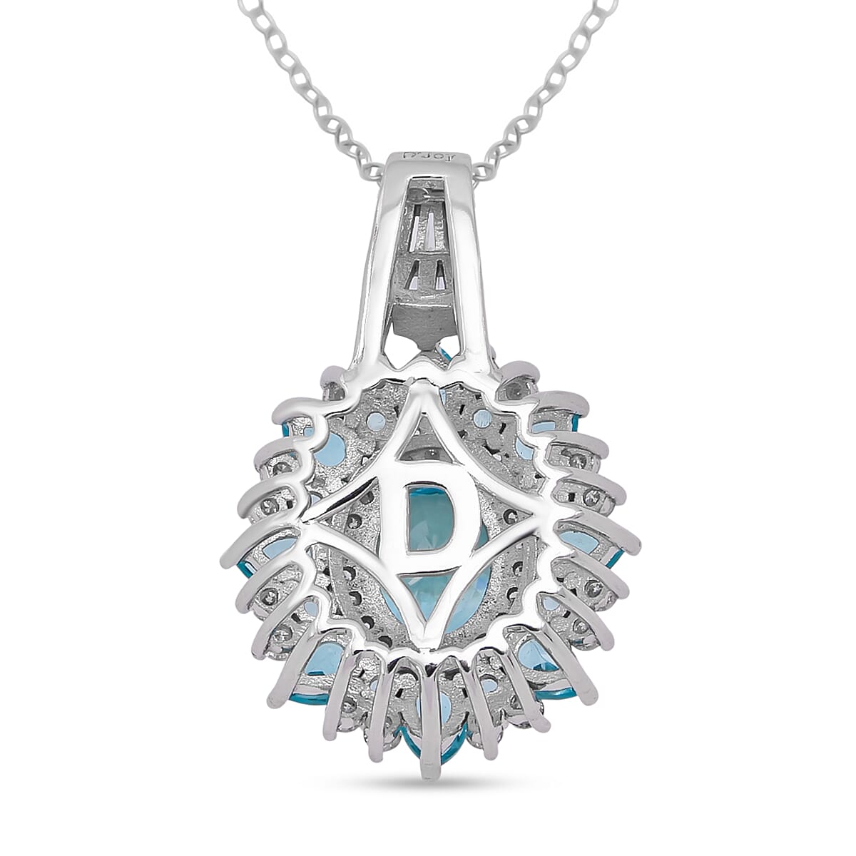 D'Joy Cambodian Blue Zircon and Multi Gemstone 5.35 ctw Fire Bloom Pendant Necklace in Rhodium Over Sterling Silver 20 Inches  image number 4