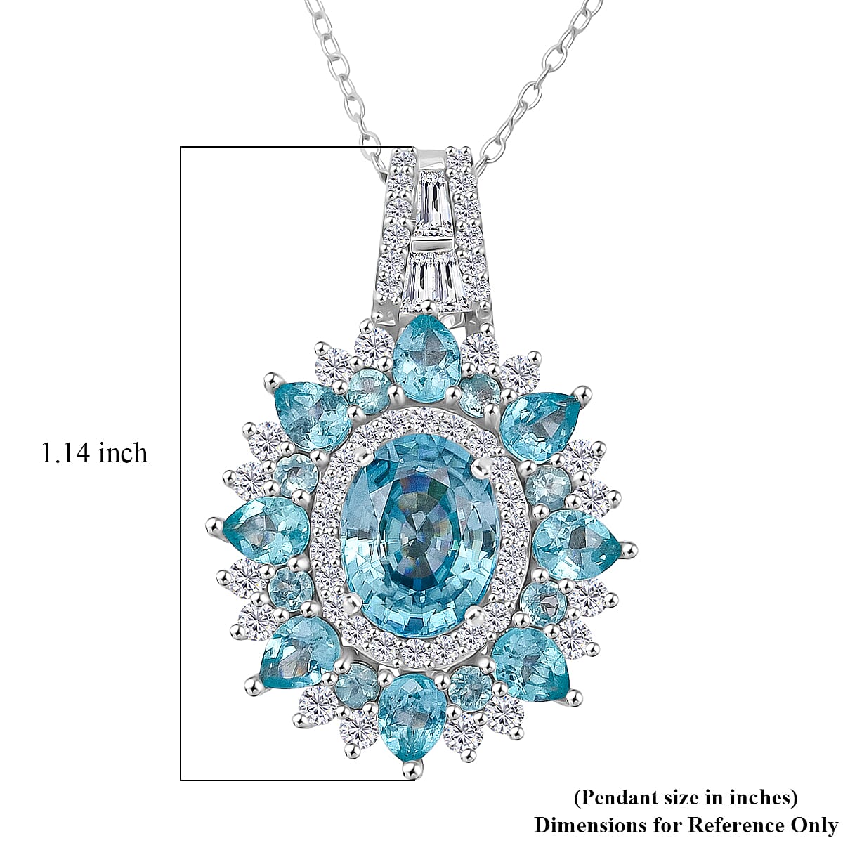 D'Joy Cambodian Blue Zircon and Multi Gemstone 5.35 ctw Fire Bloom Pendant Necklace in Rhodium Over Sterling Silver 20 Inches  image number 6