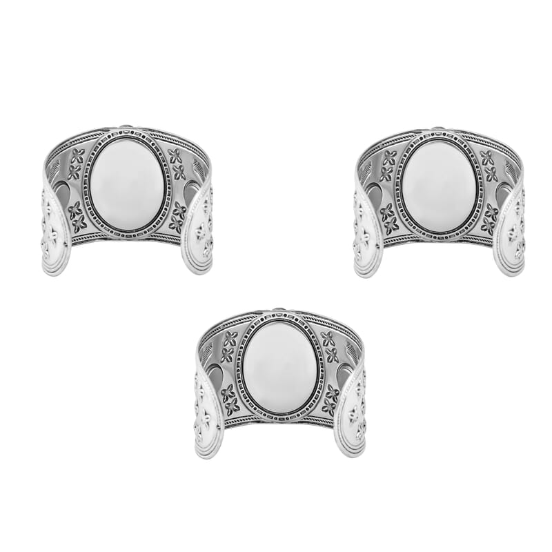 12 Piece Set - Constituted Multi Color Howlite Floral Cuff Bracelet (7.50-8.50 in), Earrings and Pendant Necklace (26-30 Inches) in Silvertone 555.00 ctw (Del. In 10-12 Days)