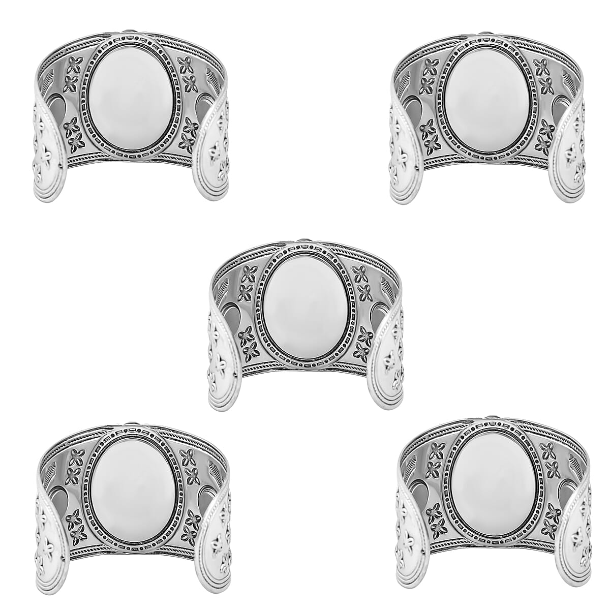 20 Piece Set - Constituted Multi Color Howlite Floral Cuff Bracelet (7.50-8.50 in), Earrings and Pendant Necklace (26-30 Inches) in Silvertone 913.00 ctw (Del. In 10-12 Days) image number 5