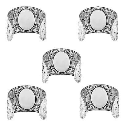 20 Piece Set - Constituted Multi Color Howlite Floral Cuff Bracelet (7.50-8.50 in), Earrings and Pendant Necklace (26-30 Inches) in Silvertone 913.00 ctw (Del. In 10-12 Days)