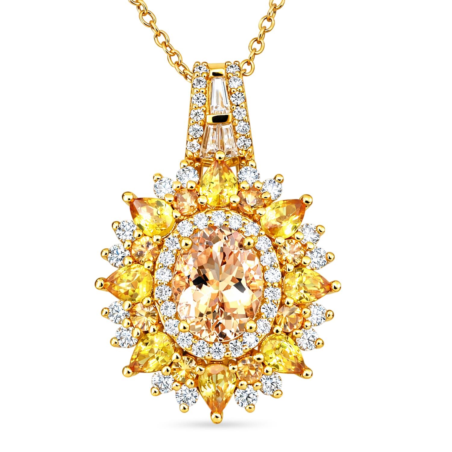 D'Joy Brazilian Heliodor and Multi Gemstone 4.25 ctw Fire Bloom Pendant Necklace in 18K Vermeil Yellow Gold Over Sterling Silver