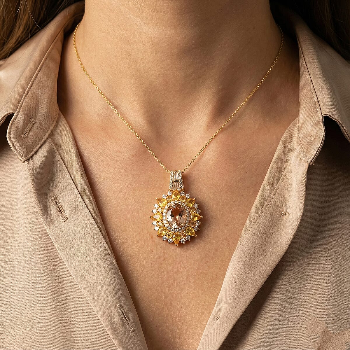 D'Joy Brazilian Heliodor and Multi Gemstone 4.25 ctw Pendant Necklace in 18K Vermeil Yellow Gold Over Sterling Silver 20 Inches  image number 2