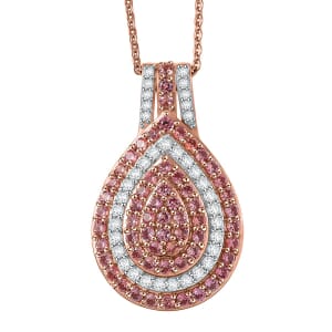 D'Joy AAA Padparadscha Sapphire and White Zircon 1.50 ctw Pendant Necklace 20 Inches in 18K Vermeil Rose Gold Over Sterling Silver 