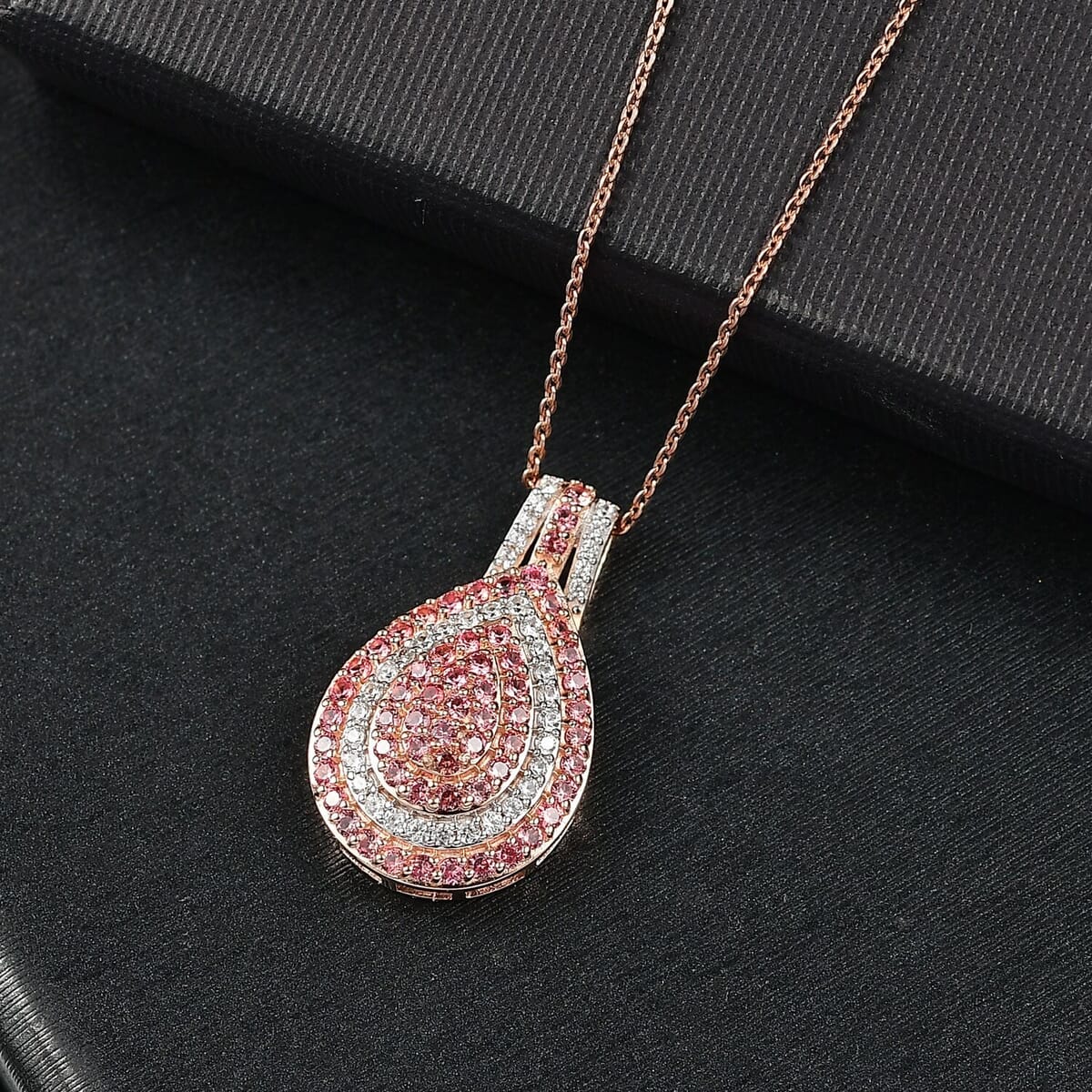 D'Joy AAA Padparadscha Sapphire and White Zircon 1.50 ctw Pendant Necklace 20 Inches in 18K Vermeil Rose Gold Over Sterling Silver  image number 1