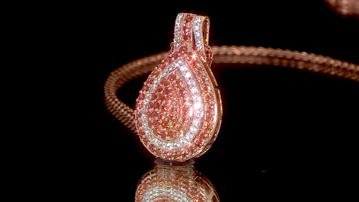 D'Joy AAA Padparadscha Sapphire, White Zircon Pendant Necklace in 18K Vermeil RG Over Sterling Silver 1.70 ctw (20 Inches)