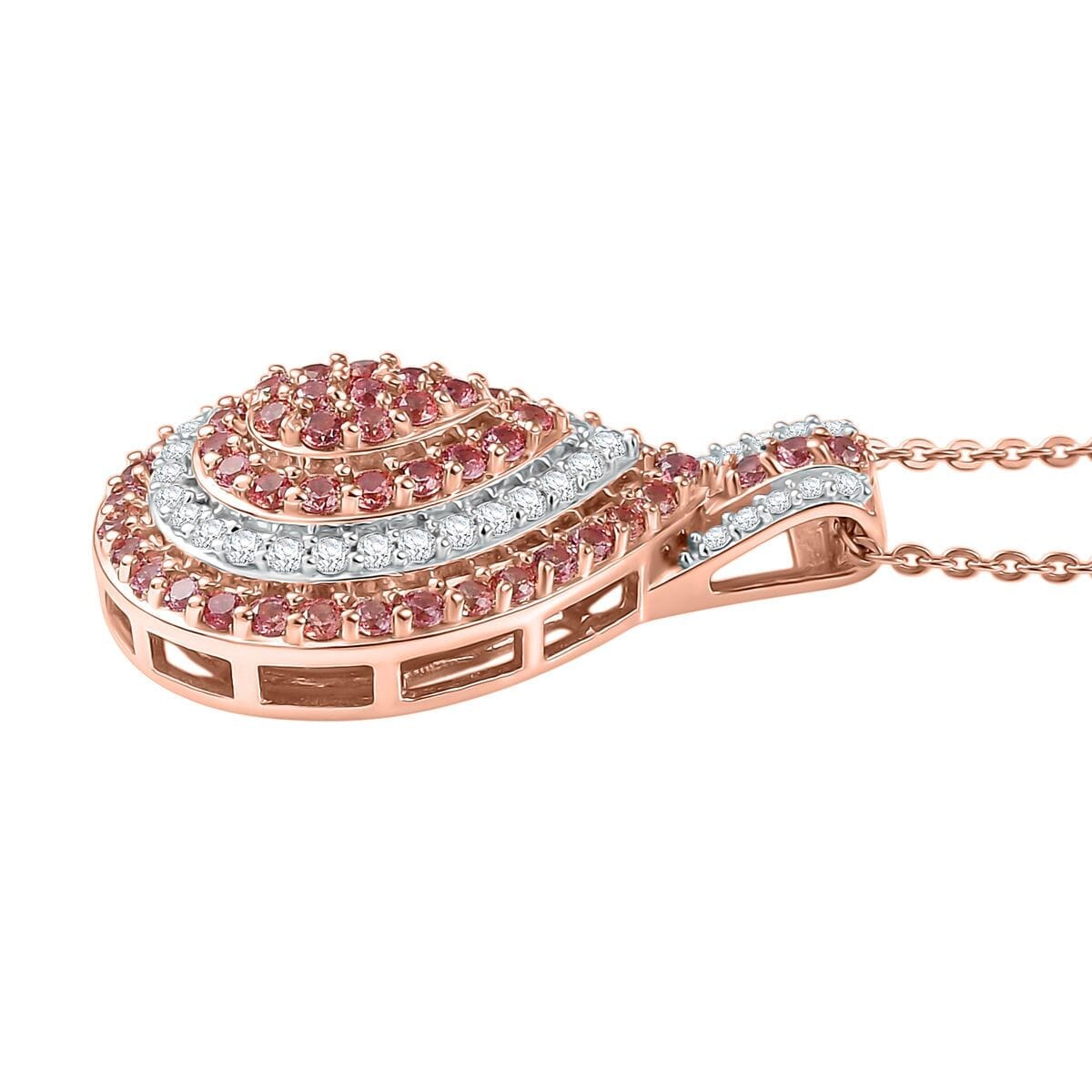 D'Joy AAA Padparadscha Sapphire and White Zircon 1.50 ctw Pendant Necklace 20 Inches in 18K Vermeil Rose Gold Over Sterling Silver  image number 3