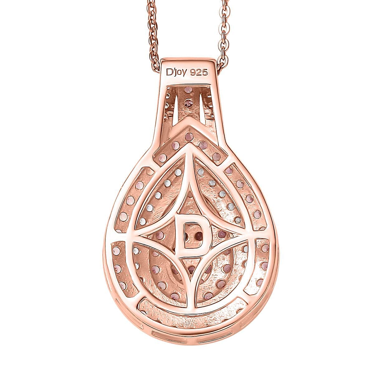 D'Joy AAA Padparadscha Sapphire, White Zircon Pendant Necklace in 18K Vermeil RG Over Sterling Silver 1.70 ctw (20 Inches)