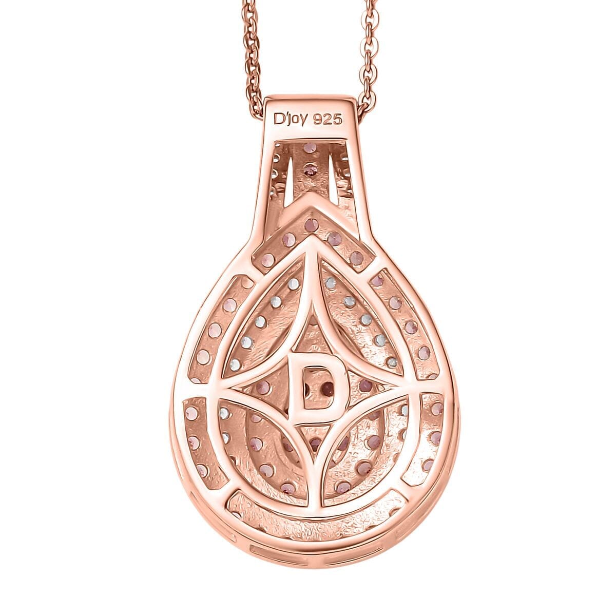 D'Joy AAA Padparadscha Sapphire and White Zircon 1.50 ctw Pendant Necklace 20 Inches in 18K Vermeil Rose Gold Over Sterling Silver  image number 4