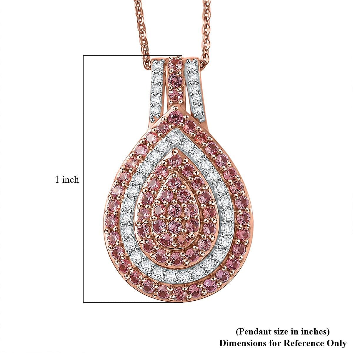 D'Joy AAA Padparadscha Sapphire, White Zircon Pendant Necklace in 18K Vermeil RG Over Sterling Silver 1.70 ctw (20 Inches)