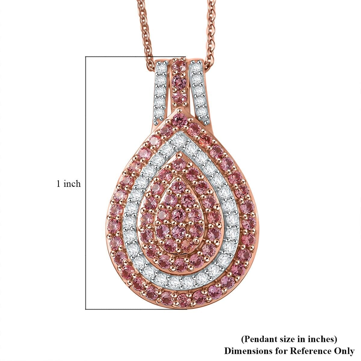 D'Joy AAA Padparadscha Sapphire and White Zircon 1.50 ctw Pendant Necklace 20 Inches in 18K Vermeil Rose Gold Over Sterling Silver  image number 5