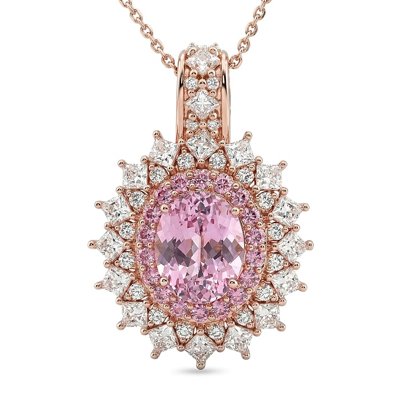 D'Joy Martha Rocha Kunzite and Multi Gemstone 3.80 ctw Dahlia Bloom Pendant Necklace in 18K Vermeil Rose Gold Over Sterling Silver 20 Inches