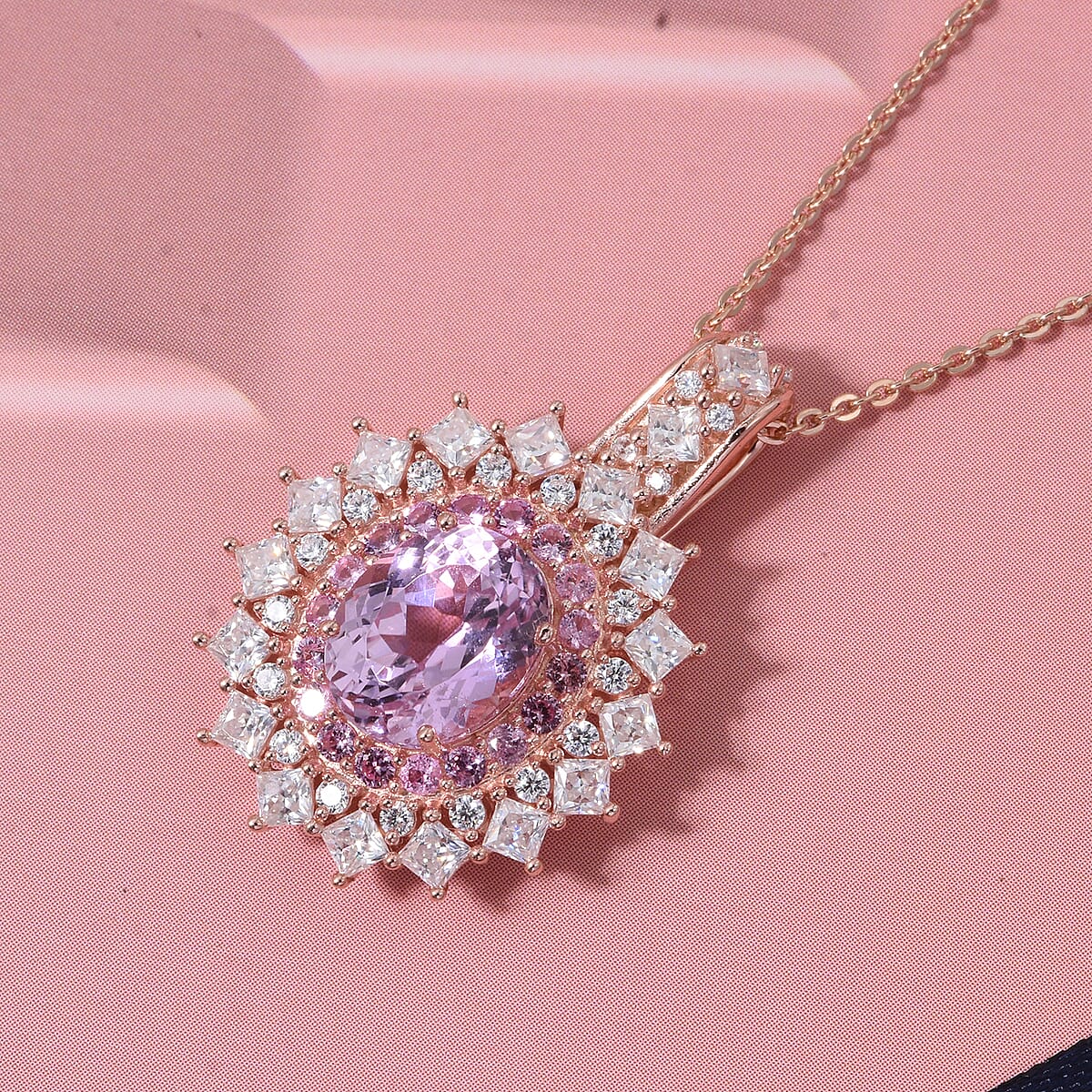 D'Joy Martha Rocha Kunzite and Multi Gemstone 3.80 ctw Dahlia Bloom Pendant Necklace in 18K Vermeil Rose Gold Over Sterling Silver 20 Inches  image number 1