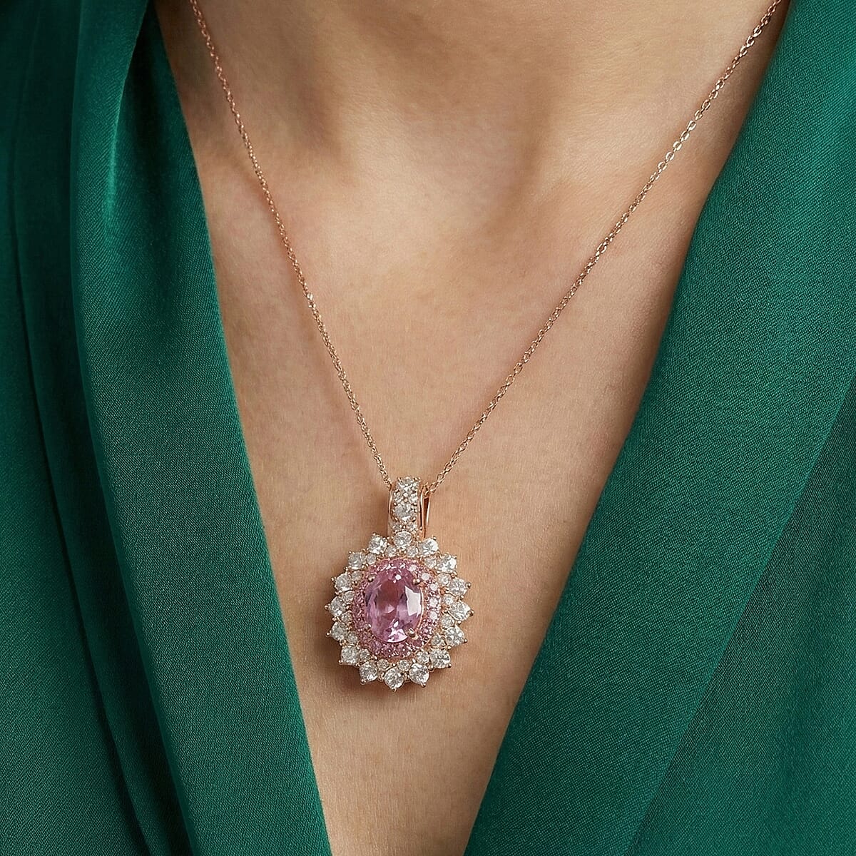D'Joy Martha Rocha Kunzite and Multi Gemstone 3.80 ctw Dahlia Bloom Pendant Necklace in 18K Vermeil Rose Gold Over Sterling Silver 20 Inches  image number 2