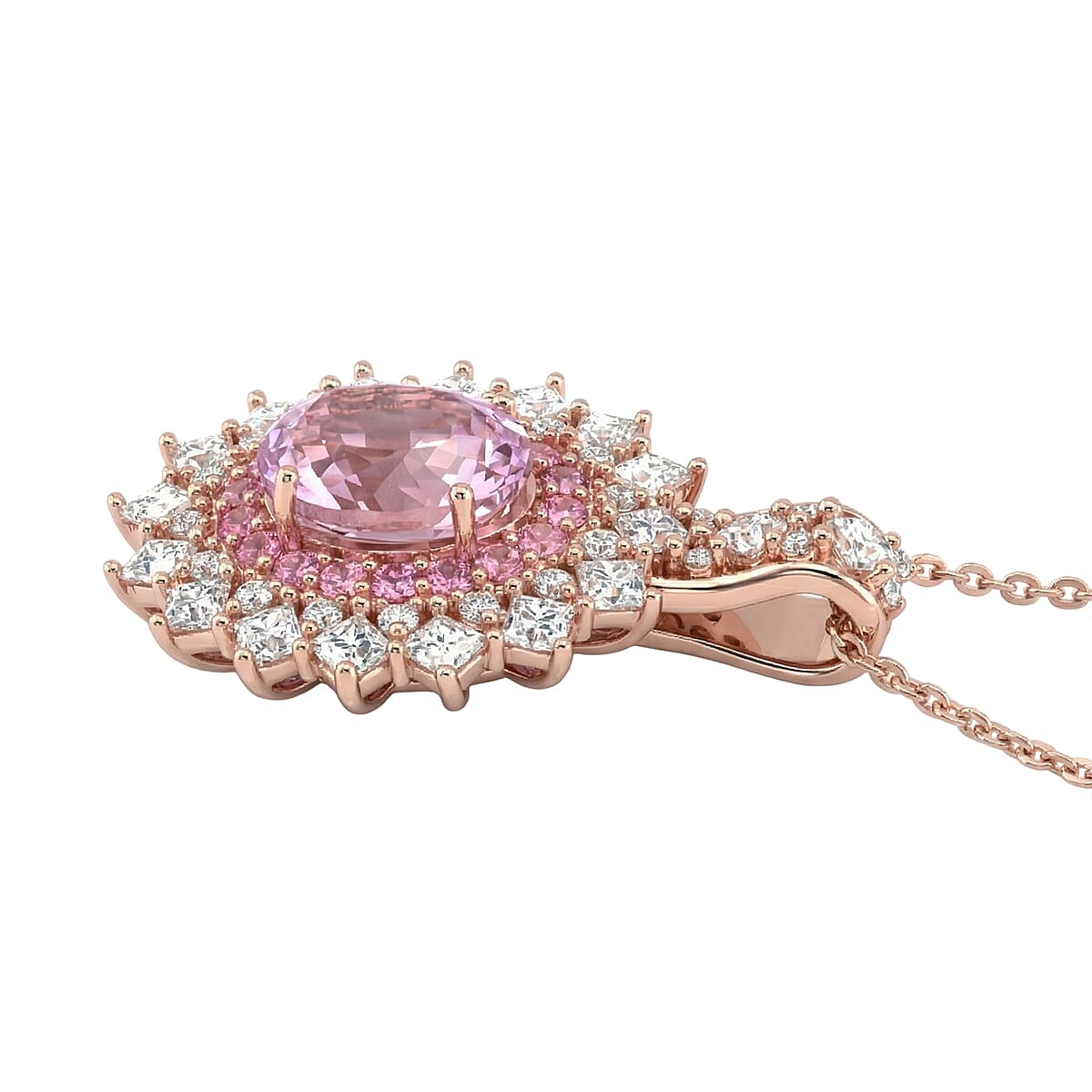D'Joy Martha Rocha Kunzite and Multi Gemstone 3.80 ctw Dahlia Bloom Pendant Necklace in 18K Vermeil Rose Gold Over Sterling Silver 20 Inches  image number 3